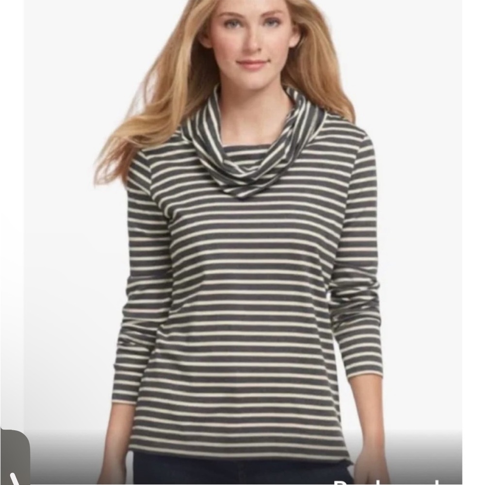 L.L. Bean Cowl Neck Long Sleeve Pima Cotton Gray Stripe Shirt